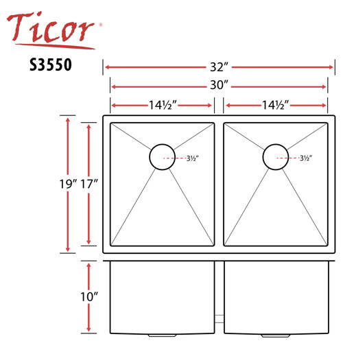 Ticor Sinks Pacific Series 19'' W Double Bowl Stainless Steel